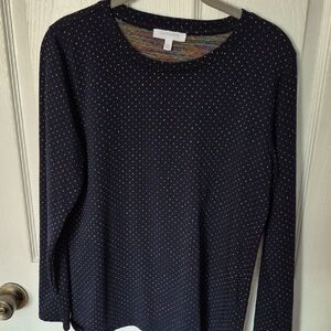 Talbots Navy Long Sleeve Top with Multicolor Dots